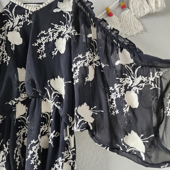 Alice + Olivia Holden Cold Shoulder Embroidered Floral Chiffon Mini Dress Boho M - Picture 9 of 13